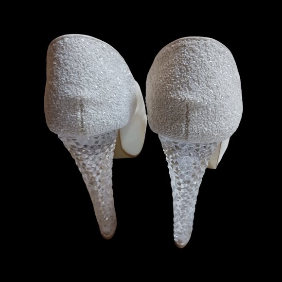 Crape Myrtle White Patent Leather Peep Toe Hidden Platform Acrylic Heels Size6.5 - Picture 6 of 11